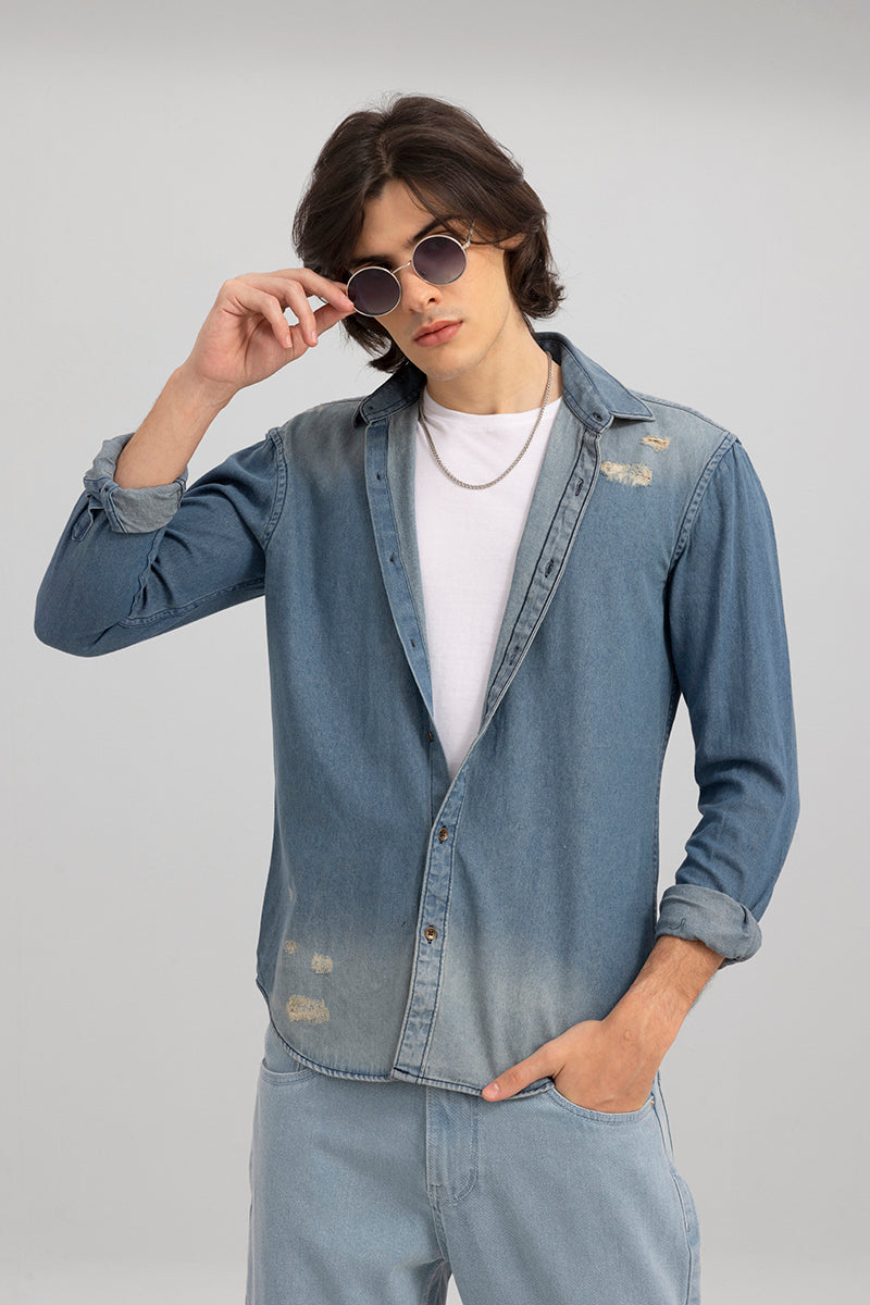Buy Lee Cooper Originals By FBB Distressed Denim Shirt with Frayed Hemline  at Amazon.in